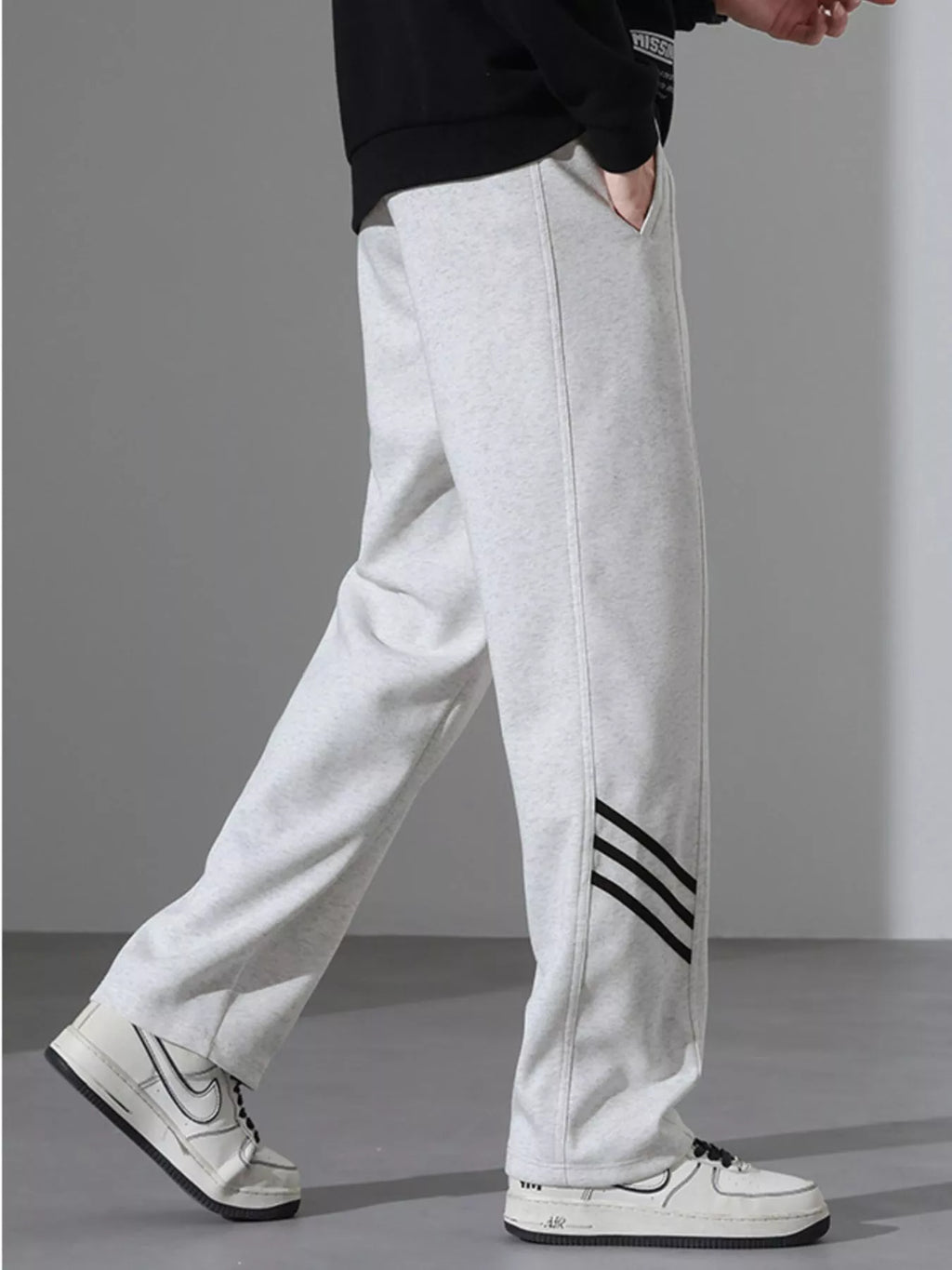 Casual Loose Fit Sweatpants with Stripes Plus Size in Light Flower Gray for Men