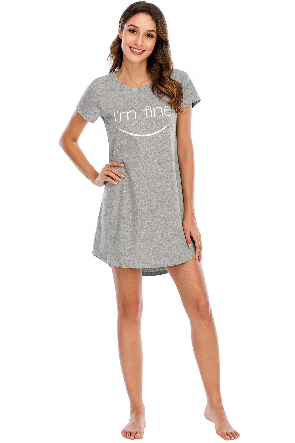 Graphic Round Neck Short Sleeve Lounge Dress in Red for Women