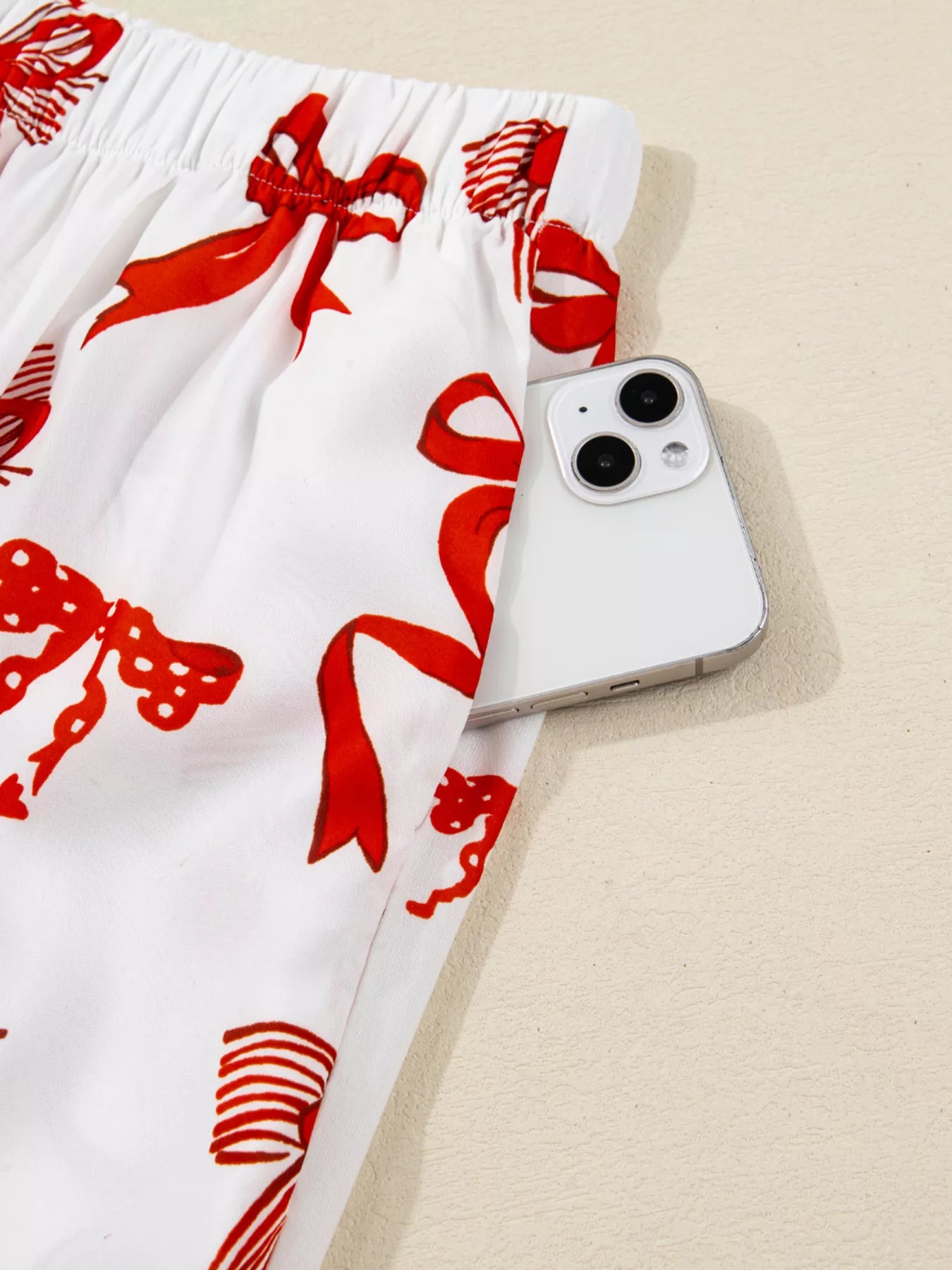 Christmas Bow Print Top and Pants 2pcs Pajama Set for Women