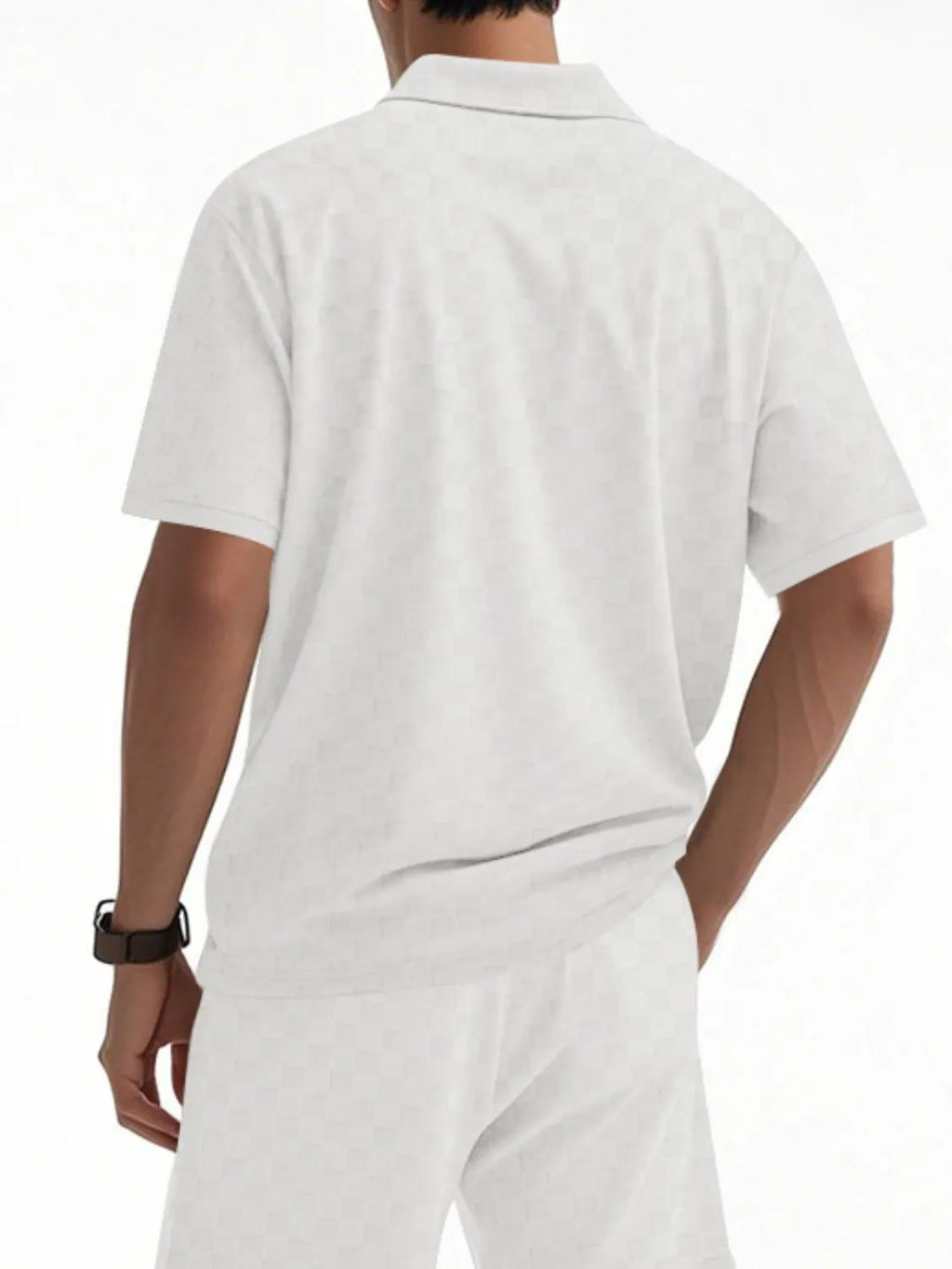 Quarter Zip Short Sleeve Top and Shorts Set Plus Size in White for Men