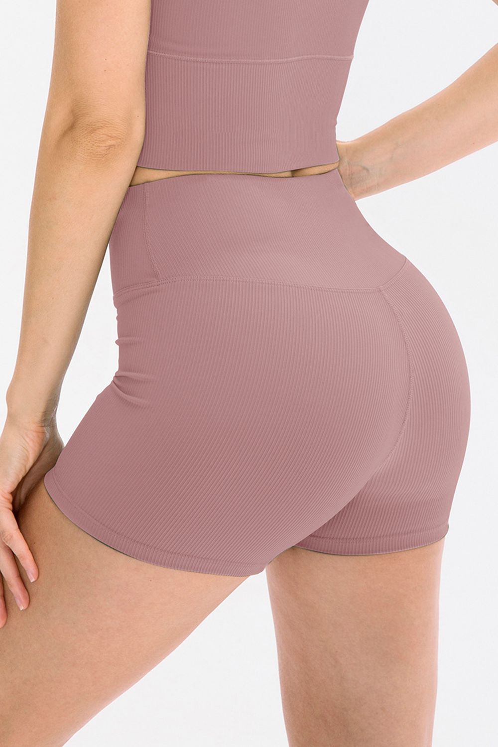 Slim Fit Wide Waistband Sports Shorts in Black for Women