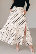 Polka Dot Ruffled Slit Maxi Skirt in Beige for Women