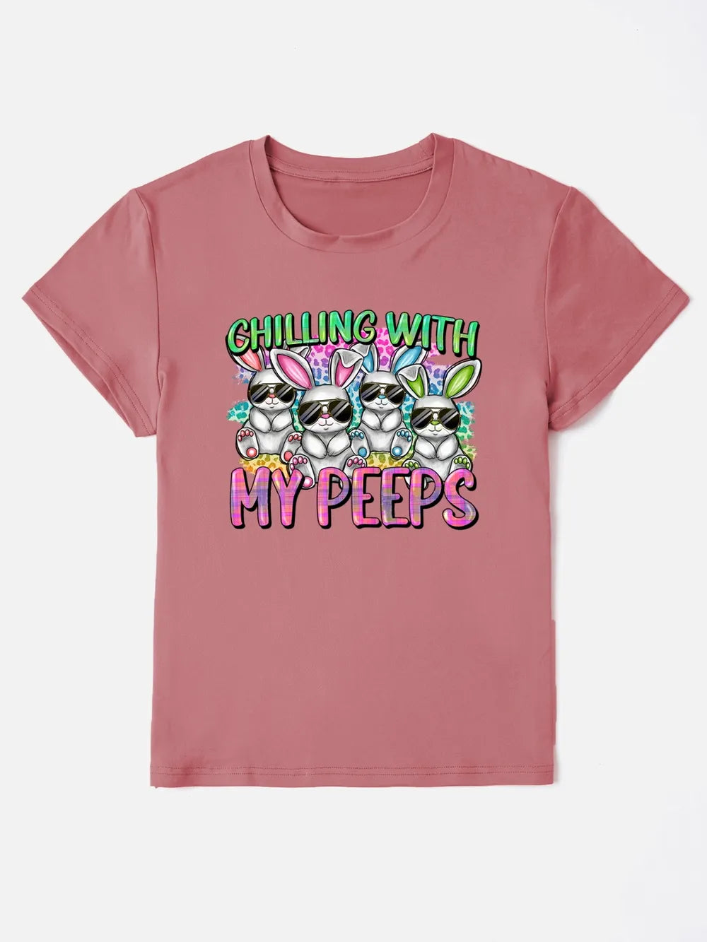 Chilling with My Peeps Round Neck T-Shirt in Black for Women