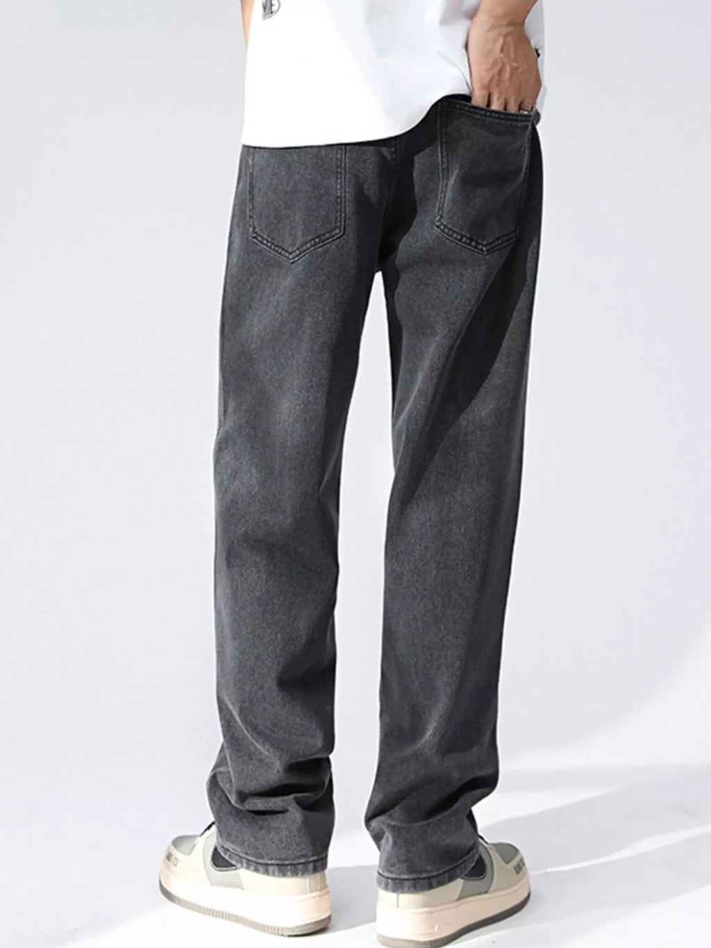 Wash Relaxed Fit Wide Leg Jeans in Black and Gray for Men