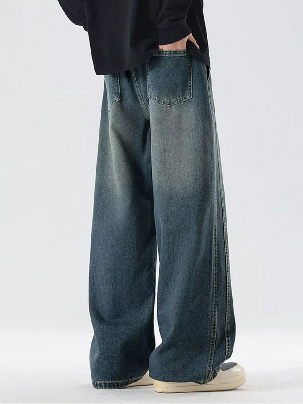 Wash Wide Leg Jeans Plus Size in Classic in Cement Gray for Men