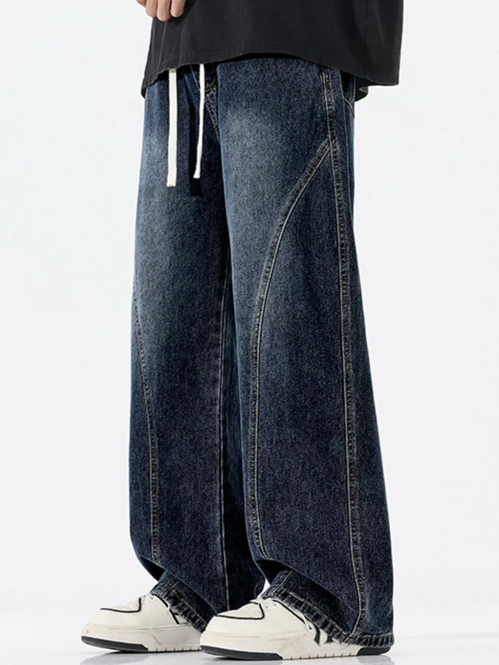 Vintage Wash Wide Leg Jeans Plus Size in Vintage Blue for Men