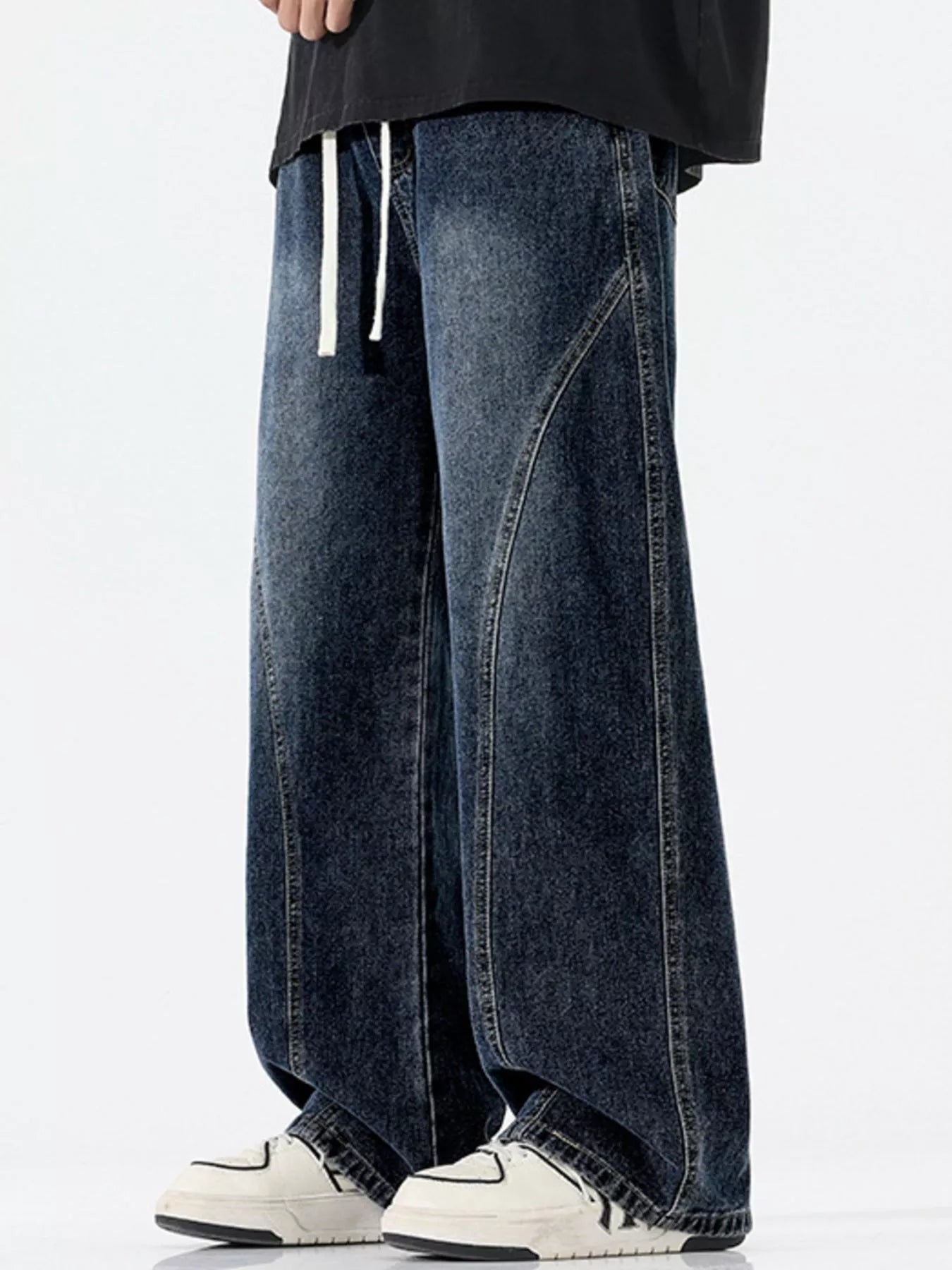 Vintage Wash Wide Leg Jeans Plus Size in Vintage Blue for Men