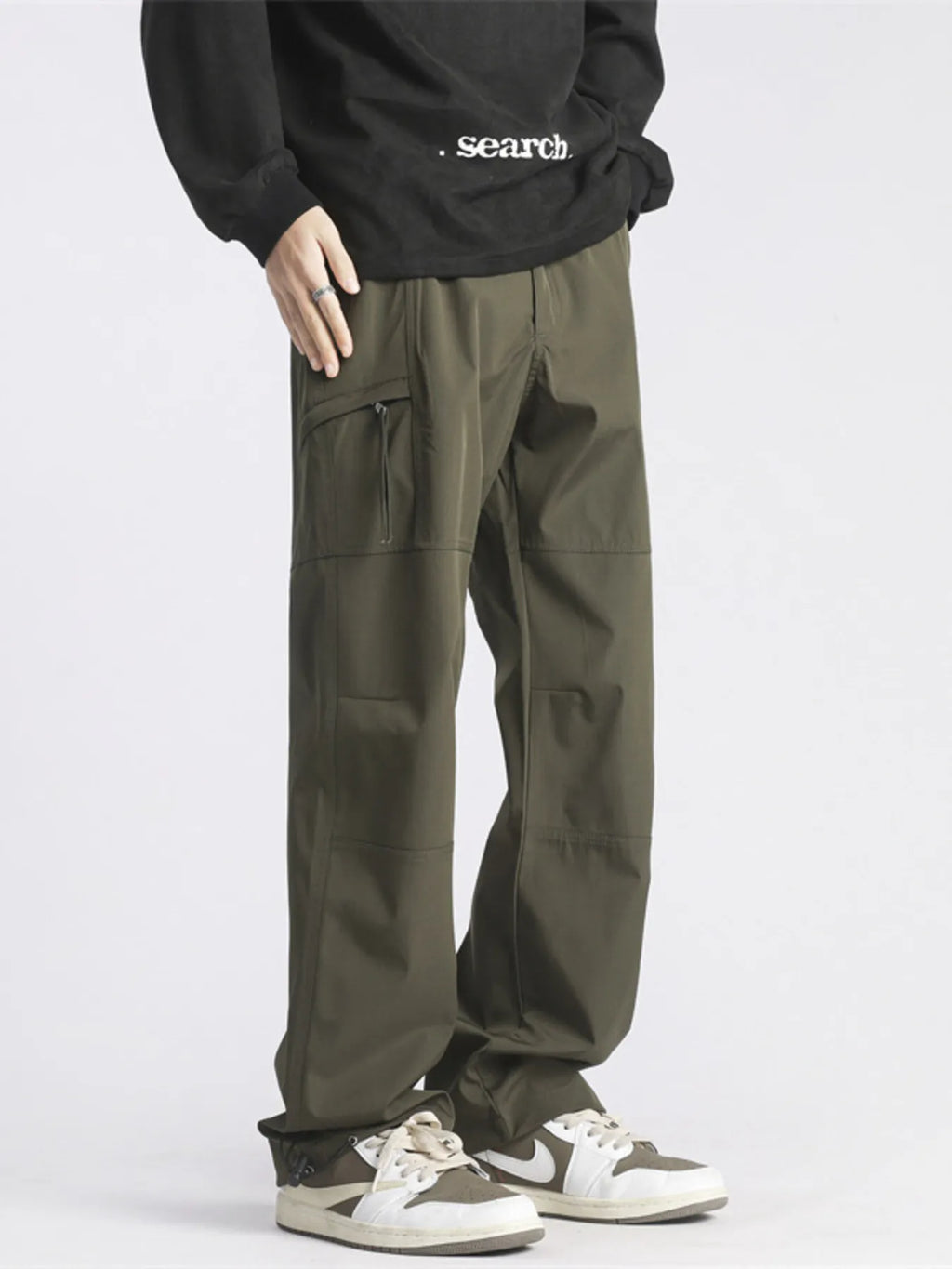 Relaxed Fit Cargo Pants with Pockets Plus Size in Green for Men