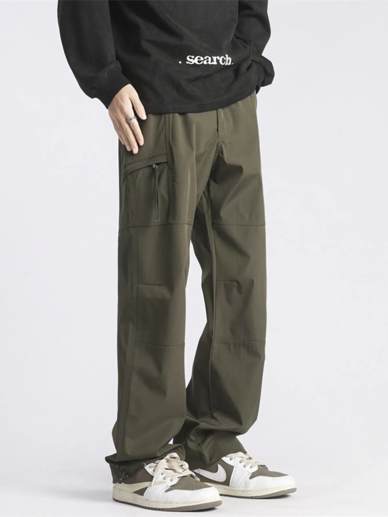 Relaxed Fit Cargo Pants with Pockets Plus Size in Green for Men