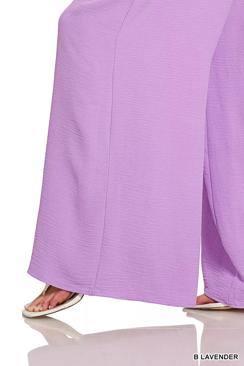 Woven Airflow Twisted Top & Wide Leg Pants Set for Women