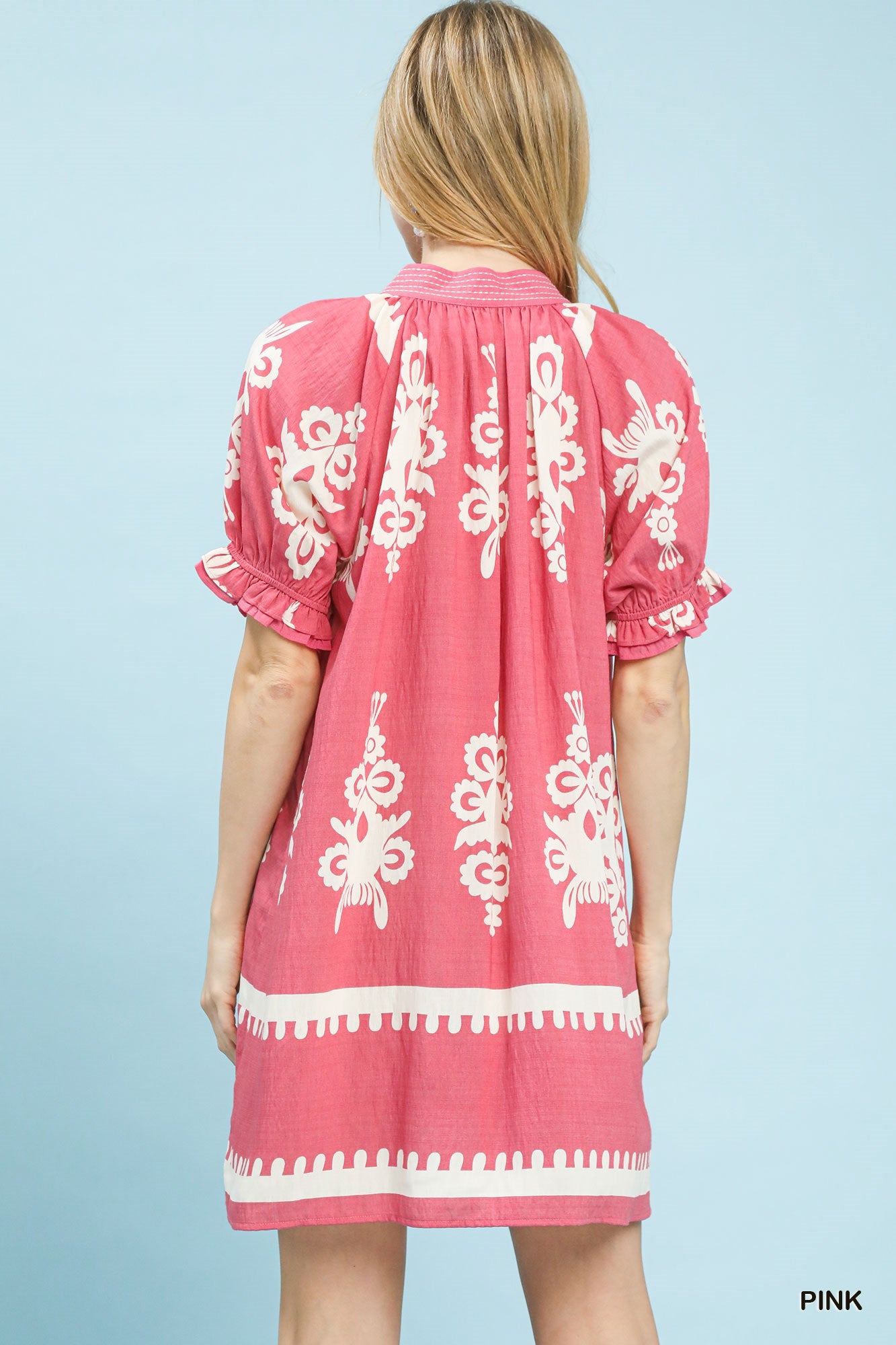 Two Tone Border Print Mini Dress in Pink for Women