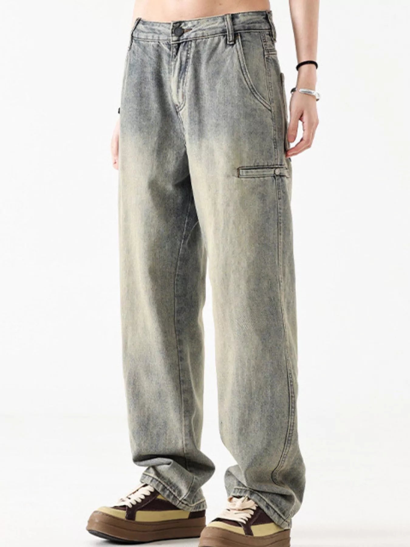 Vintage Wash Loose Fit Jeans in Air Force Blue for Men