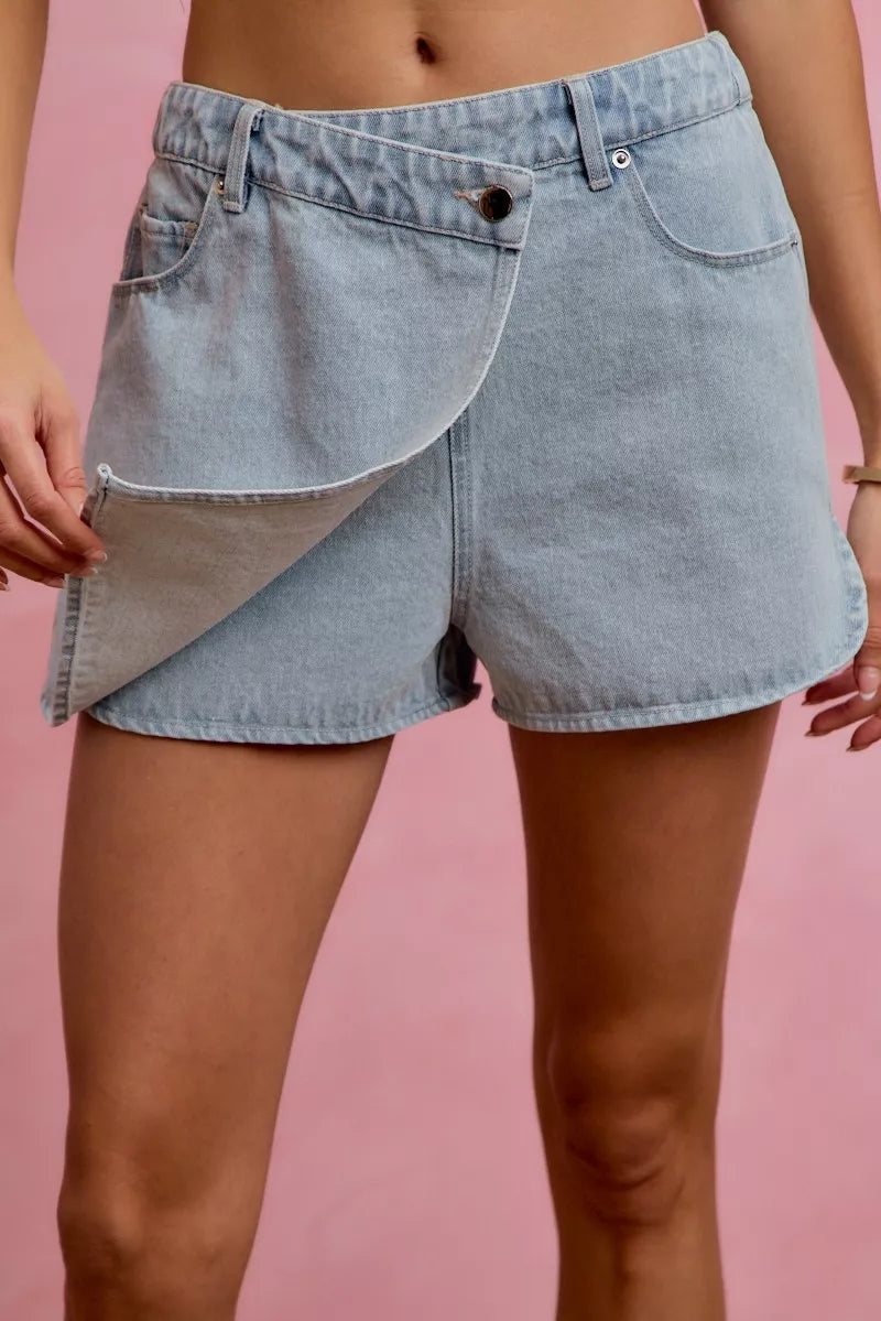 Washed Denim Wrap Skorts for Women
