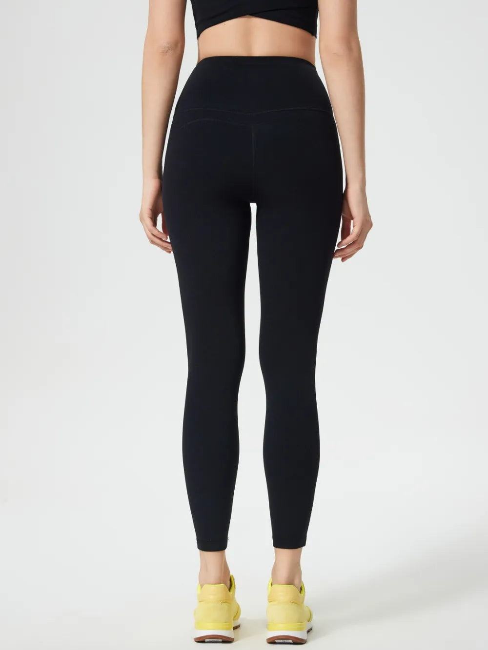 Wide Waistband Active Leggings in Black for Women
