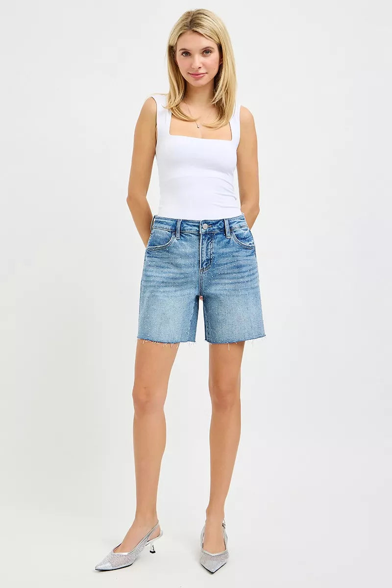 Slouchy Mid Length All Over Rhinestones Shorts for Women