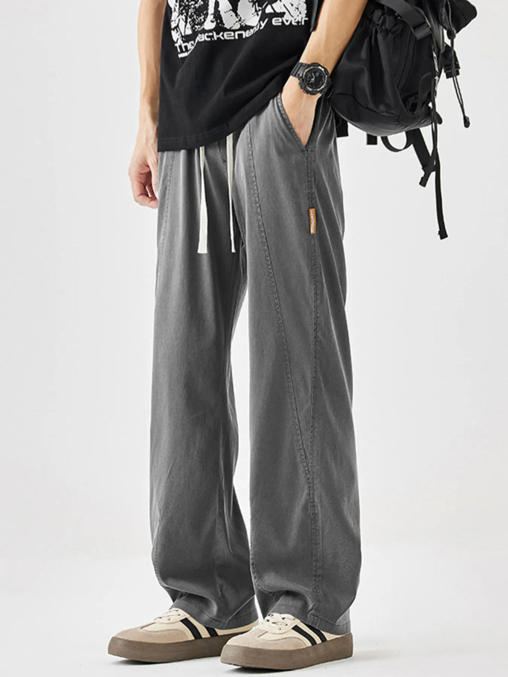 Plus Size Casual Loose Wide Leg Pants in Gray for Men
