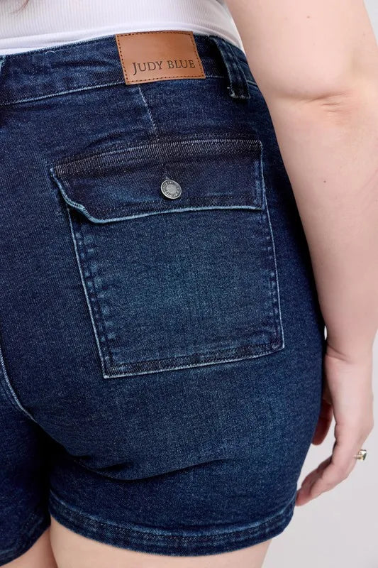 High Waist Back Flap Pocket Denim Shorts Plus Size for Women