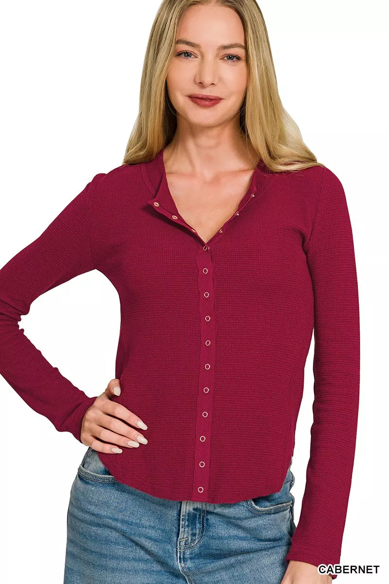 Double Knit Snap Button Shirts in Cabernet for Women
