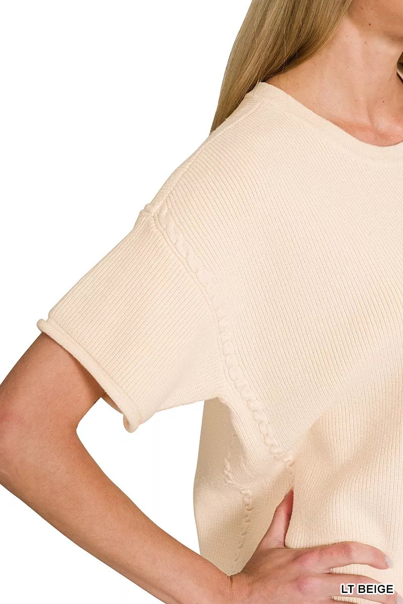 Viscose Round Neck Top & Pants Set in Light Beige for Women