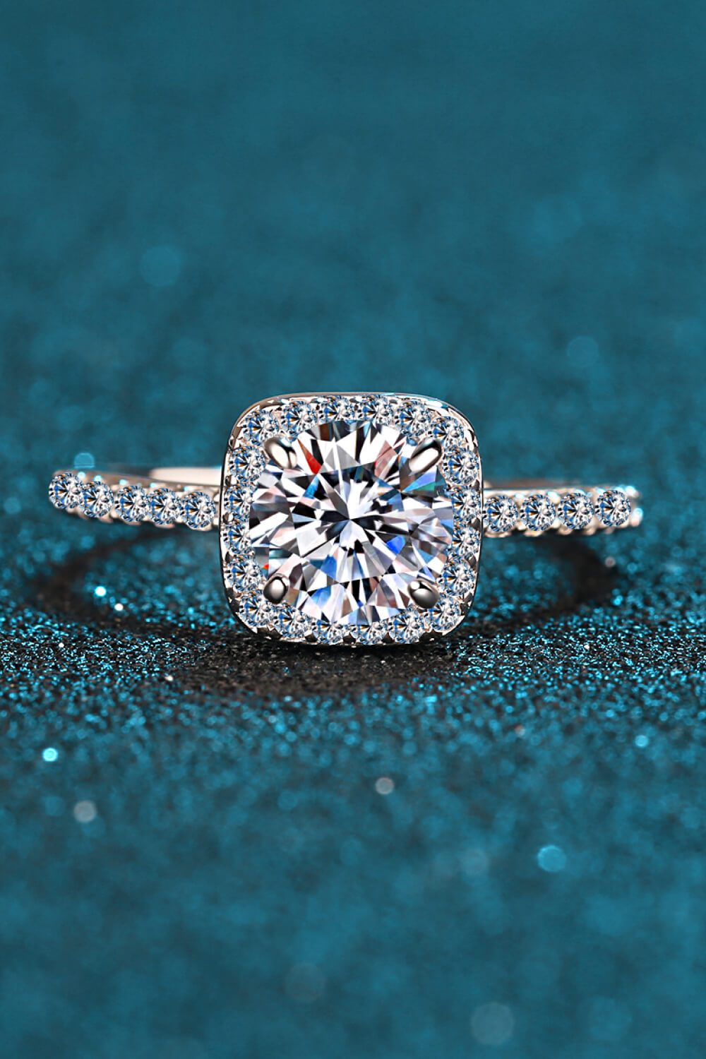 Square Moissanite Ring in Silver for Women