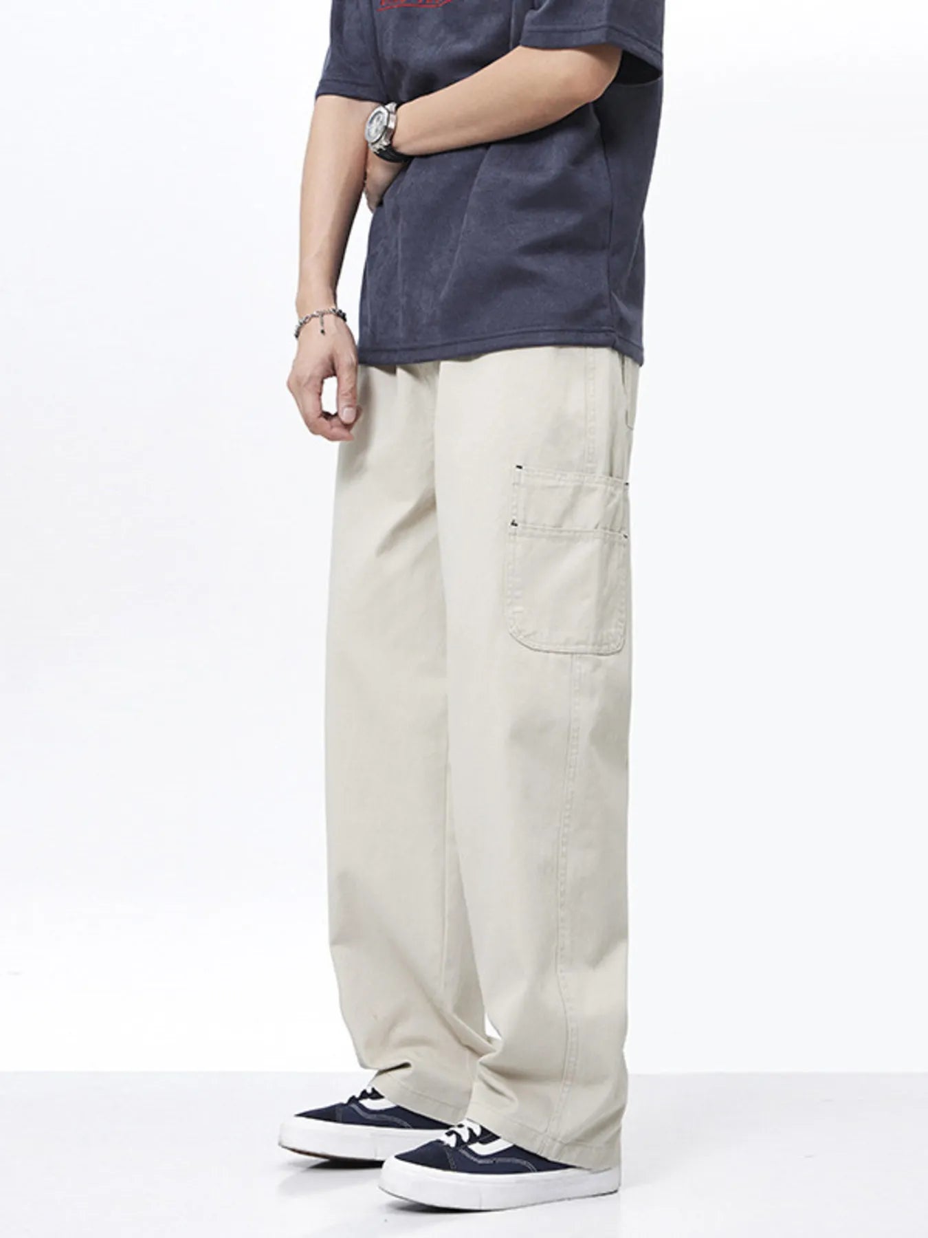 Plus Size Wide Leg Pants in Apricot for Men
