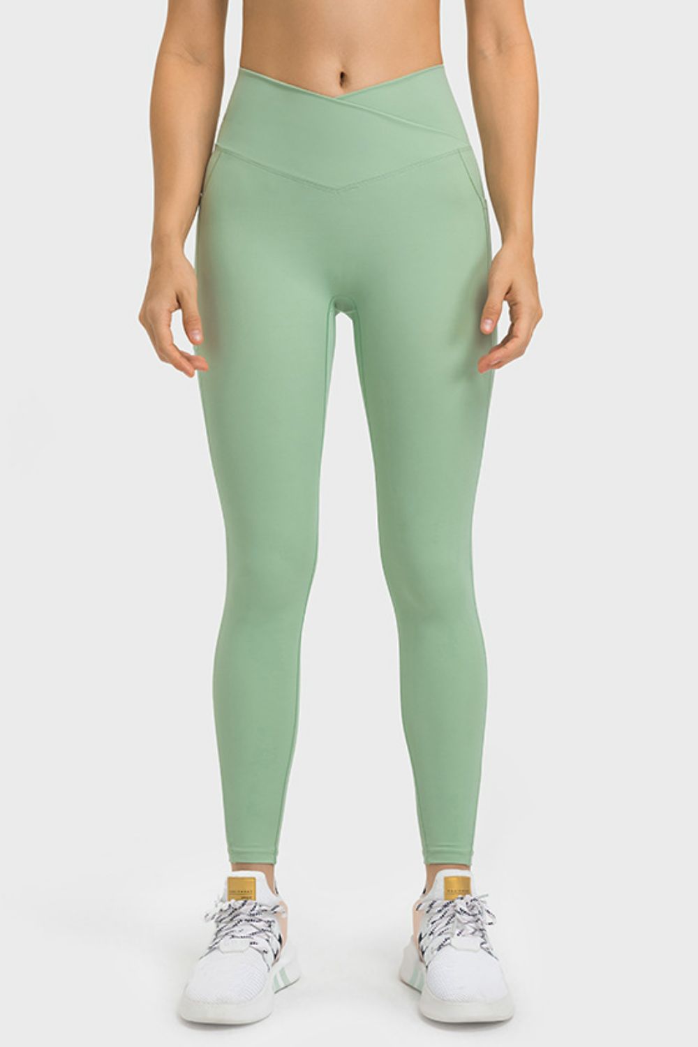 V-Waist Yoga Leggings with Pockets in Gum Leaf for Women