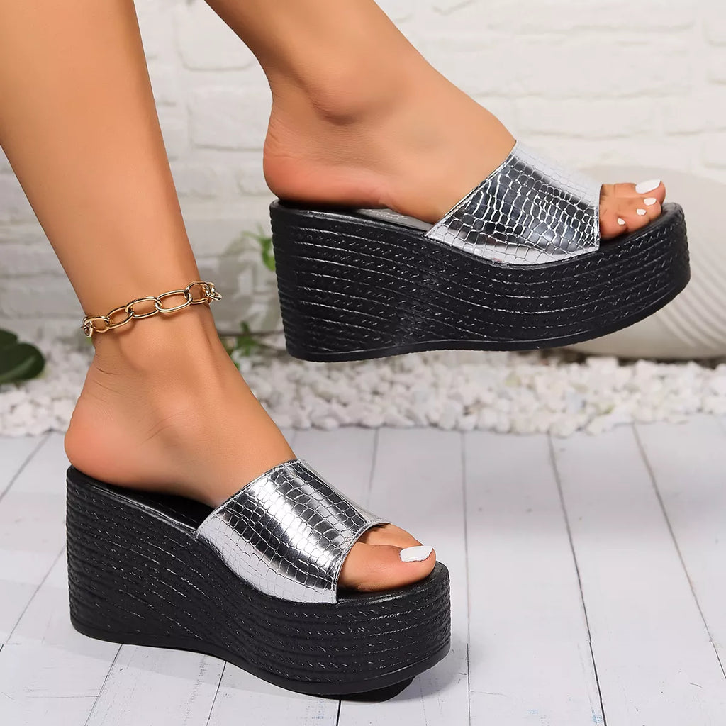 Open Toe Wedge Sandals in Gold for Women