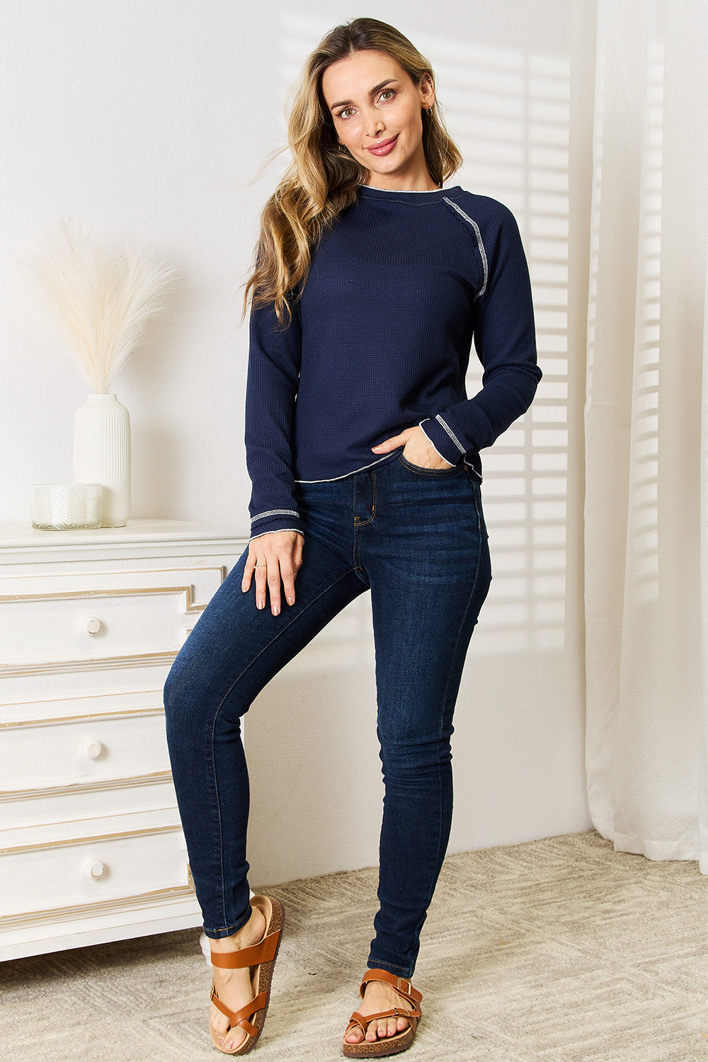 Long Raglan Sleeve Round Neck Top for Women