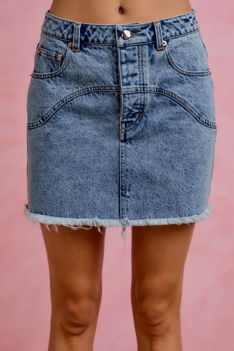 Washed Denim Floral Contrast Pockets Mini Skirt for Women