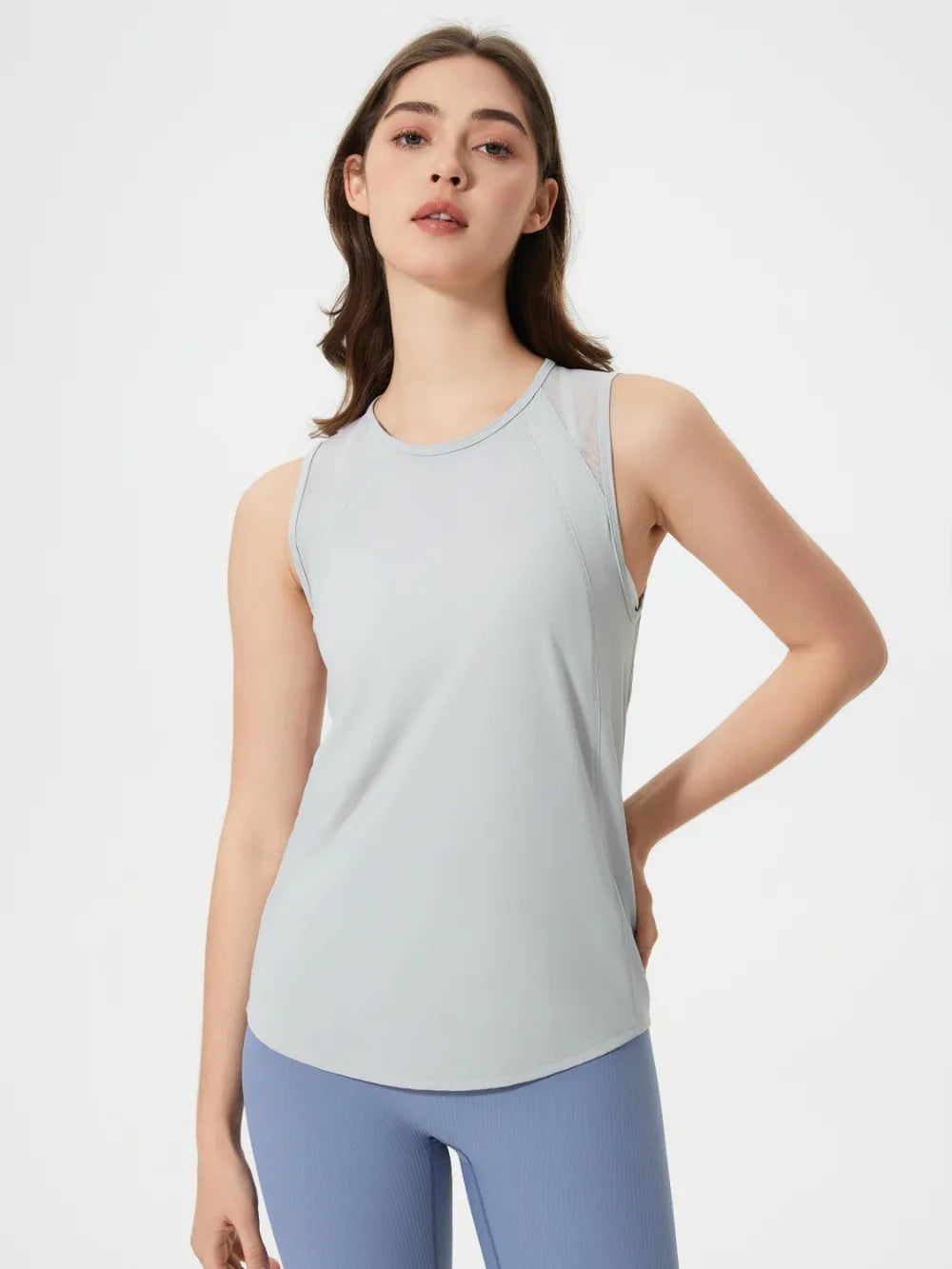 Cutout Back Round Neck Active Tank in Pink Purple for Women