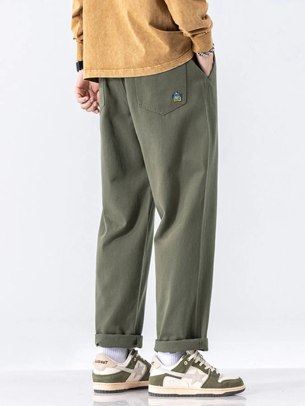 Casual Loose-Fit Drawstring Pants Plus Size in Khaki for Men