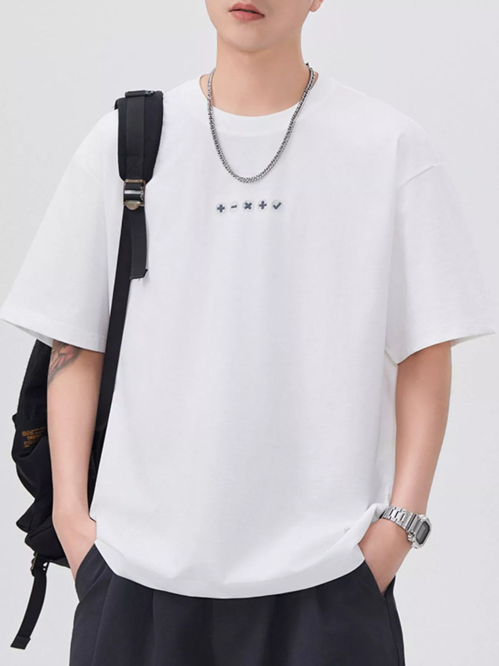 Plus Size Round Neck Relaxed Fit T-Shirt in Purple in White for Men