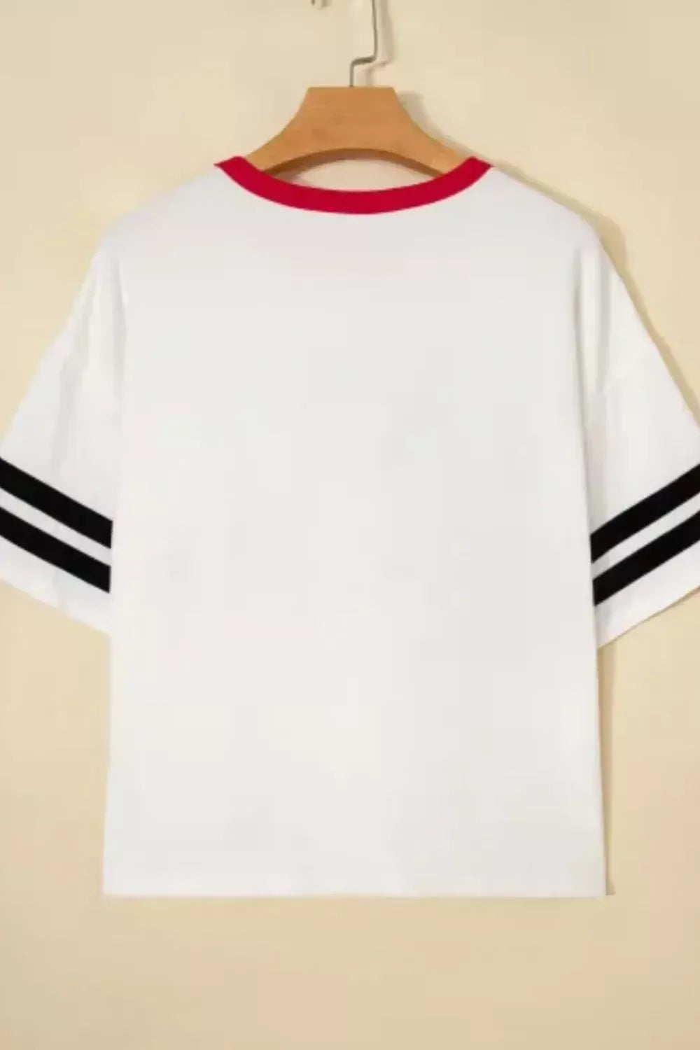 USA Letter Printed Varsity Striped Sleeve Round Neck Tee for Women