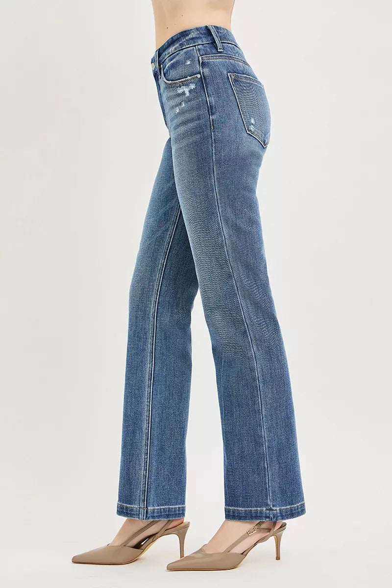 Tummy Control 4way Stretch Mid Rise Straight Crease Line in Medium for Women