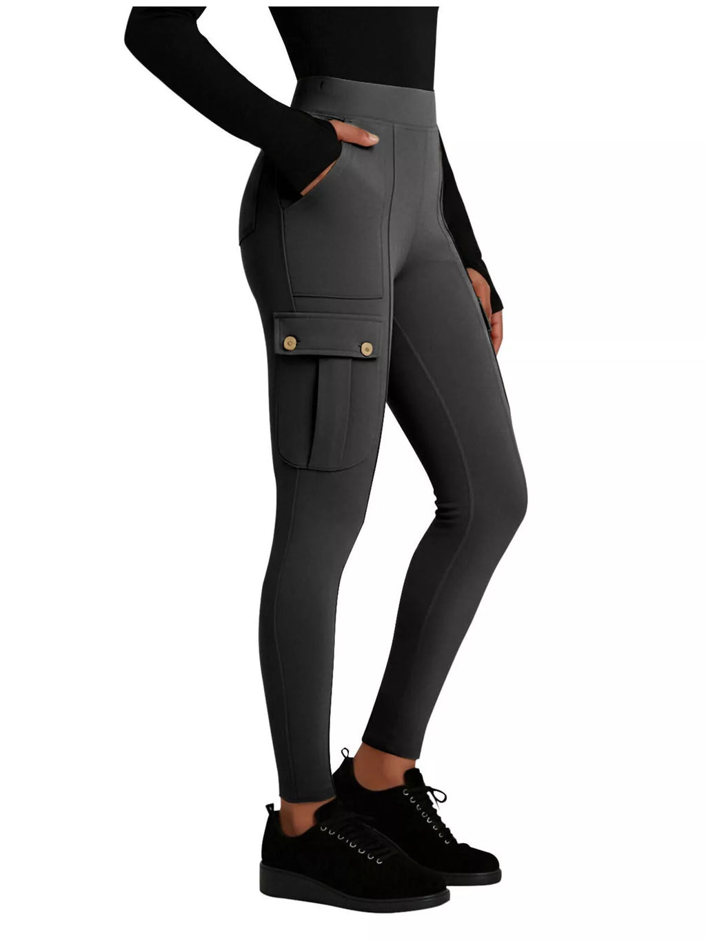 High Waist Active Pants in Black in Khaki for Women
