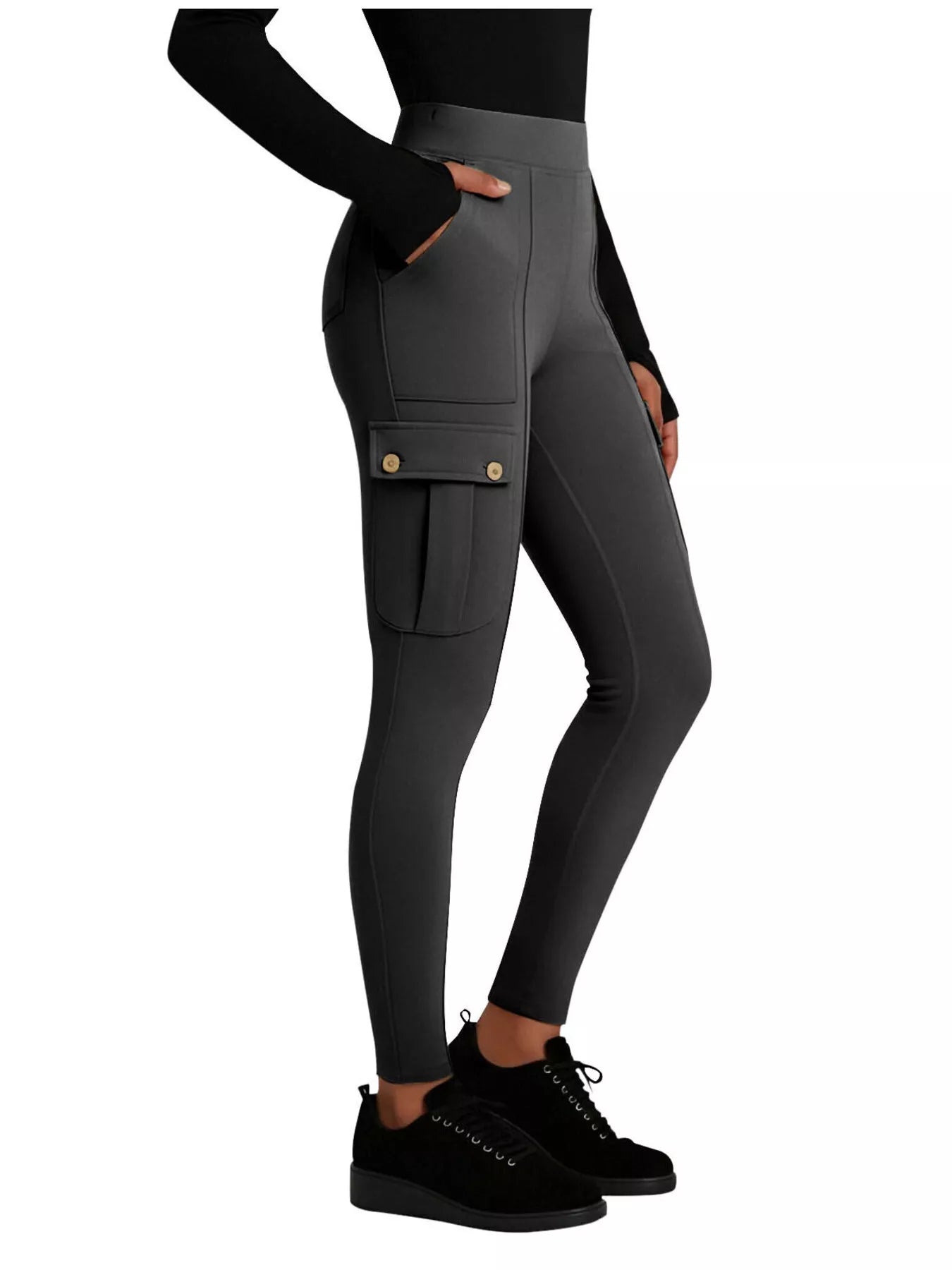 High Waist Active Pants in Black in Khaki for Women