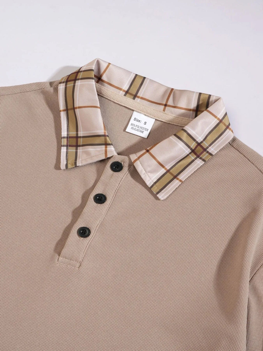 Classic Plaid Collar Polo and Shorts Set Plus Size in Khaki for Men