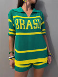 Brasil Two-Tone Top and Shorts Set in Green for Women