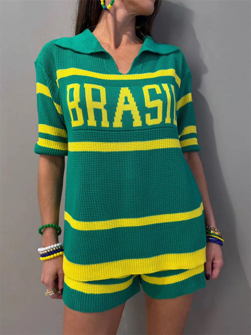 Brasil Two-Tone Top and Shorts Set in Green for Women