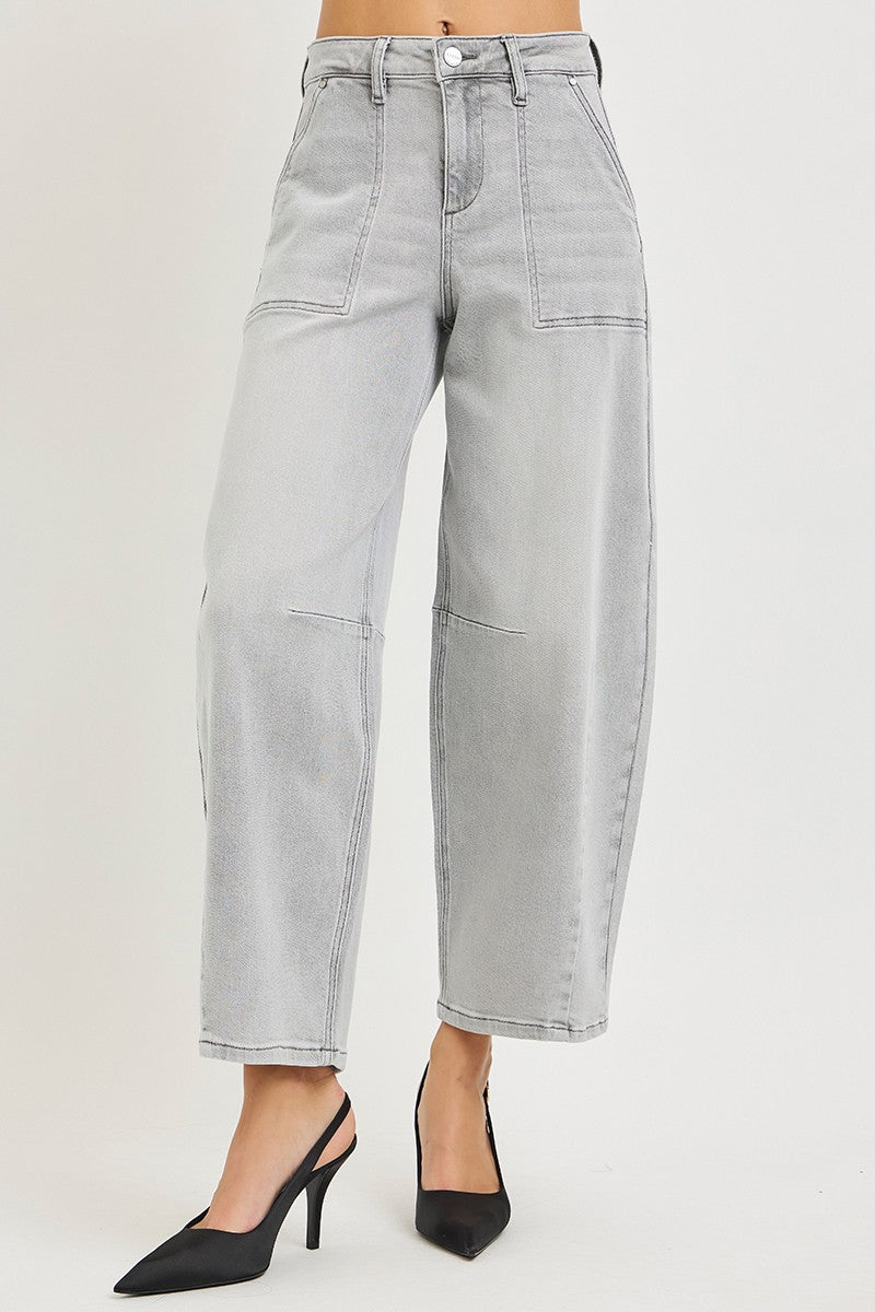 Slouchy Cropped Barrel Jeans in Light Grey for Women