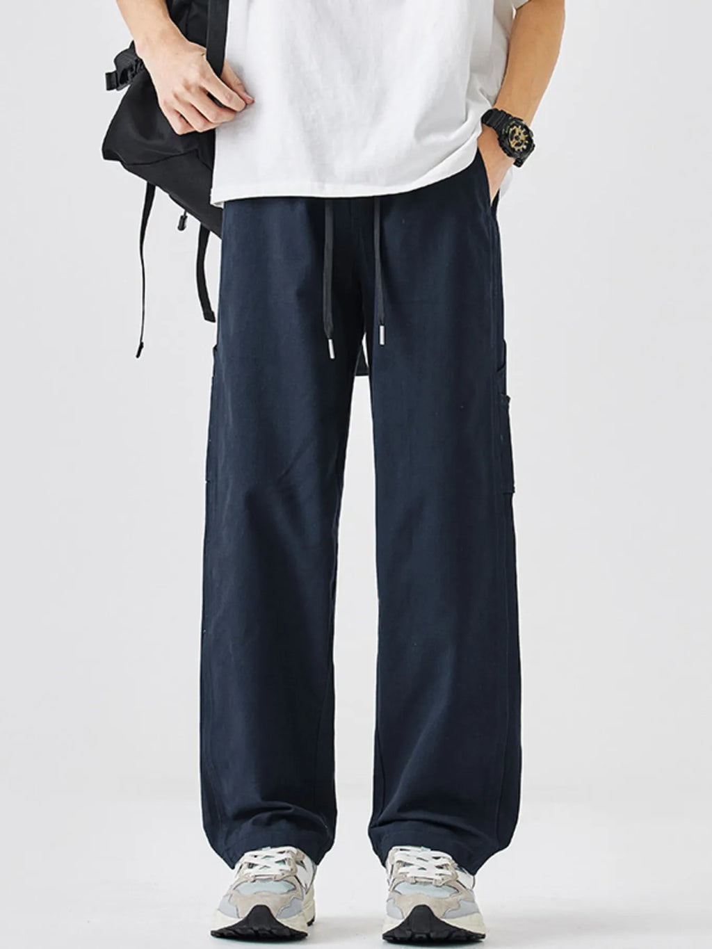 Plus Size Drawstring Wide Leg Pants in Khaki for Men