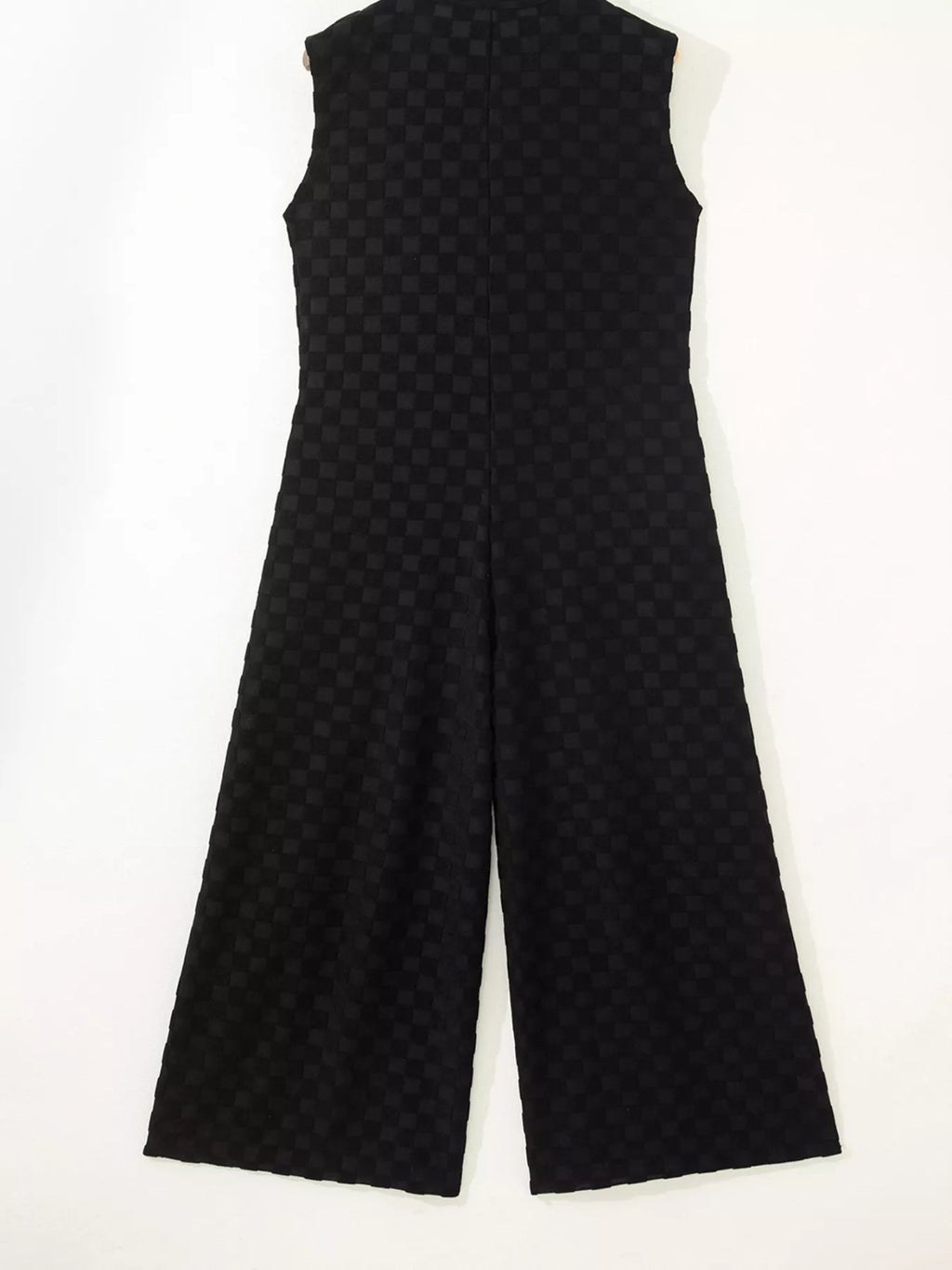 Checkered Sleeveless Wide Leg Jumpsuit in Black for Women