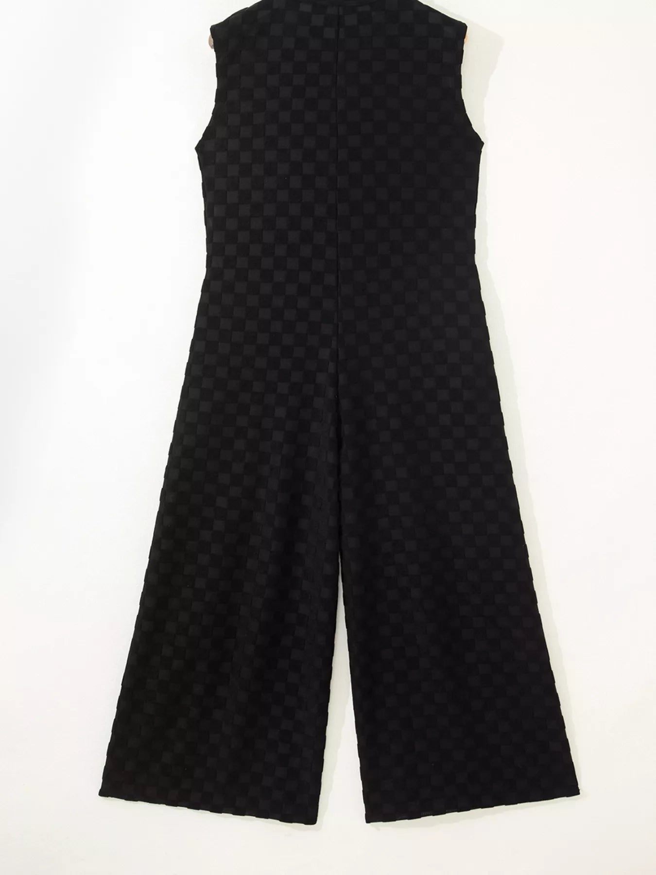 Checkered Sleeveless Wide Leg Jumpsuit in Black for Women