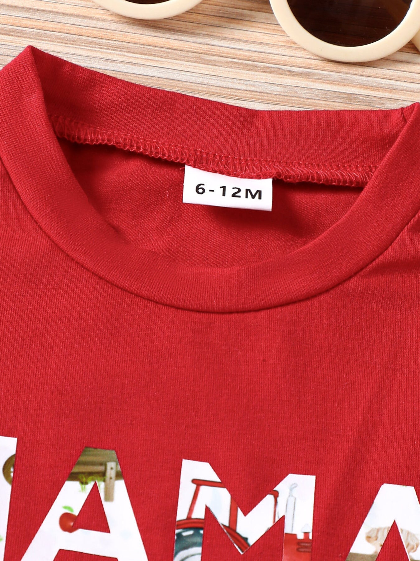 Mama Boy Graphic Casual Tee and Shorts Set in Deep Red for Boys