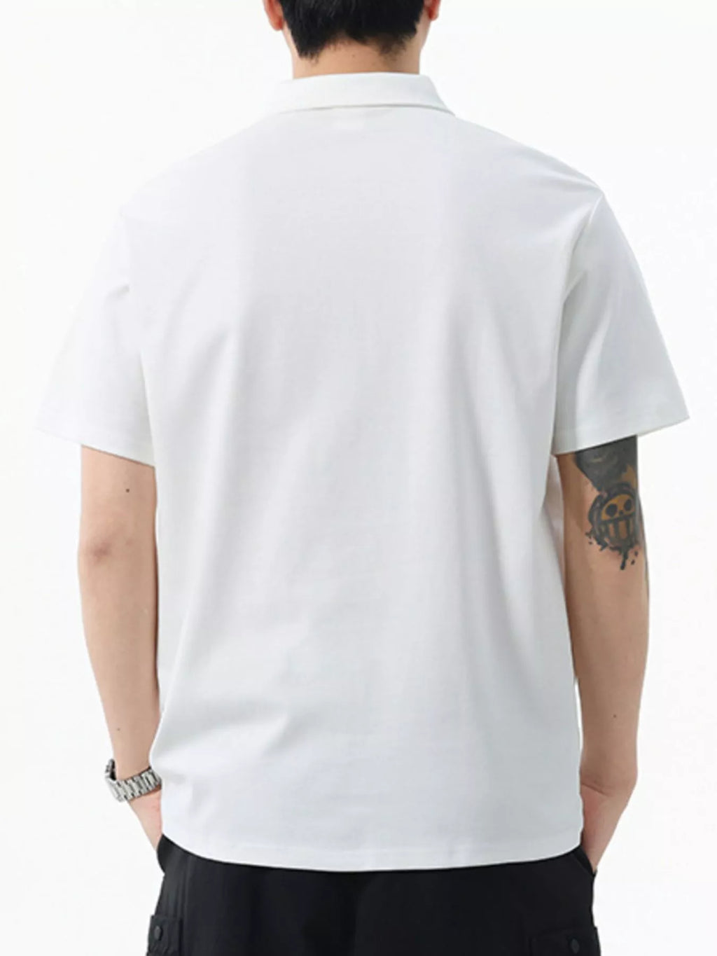 Button Detail Short Sleeve Polo Plus Size in White for Men