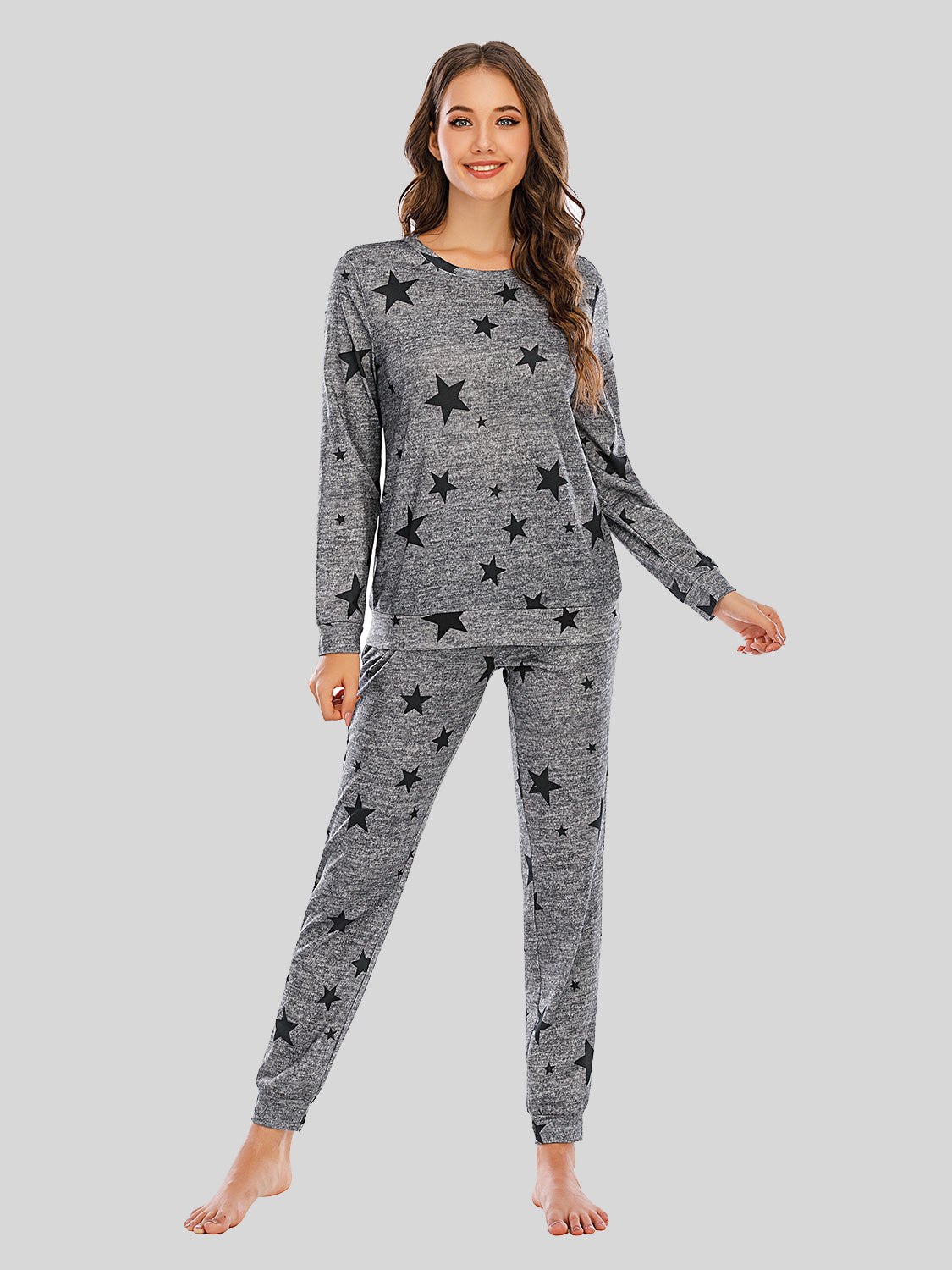 Star Top and Pants Lounge Set in Heather Gray for Women