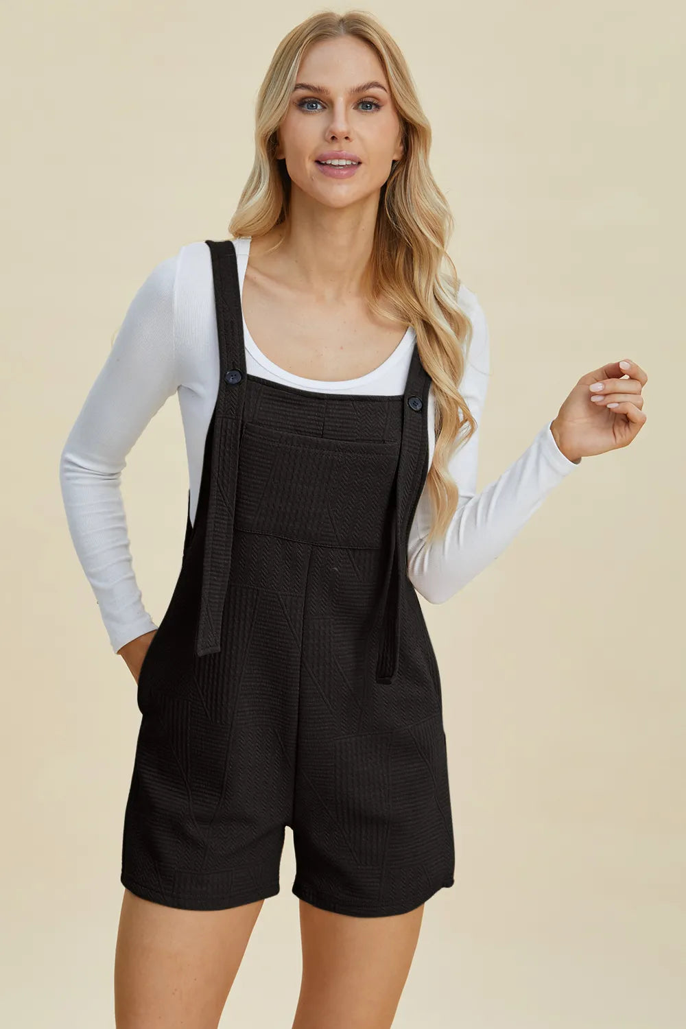 Plus Size Texture Sleeveless Romper in Khaki in Brown for Women