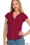 Double Knit Snap Button Short Sleeve Shirt in Cabernet for Women