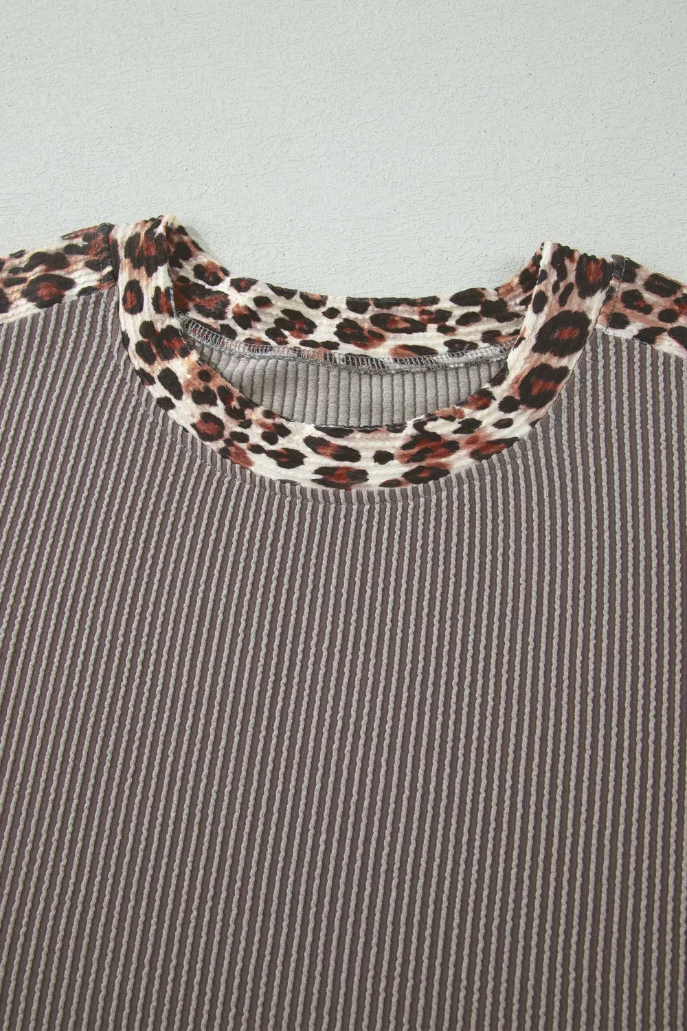 Leopard Trim Ribbed Knit Tee and Shorts Set for Women