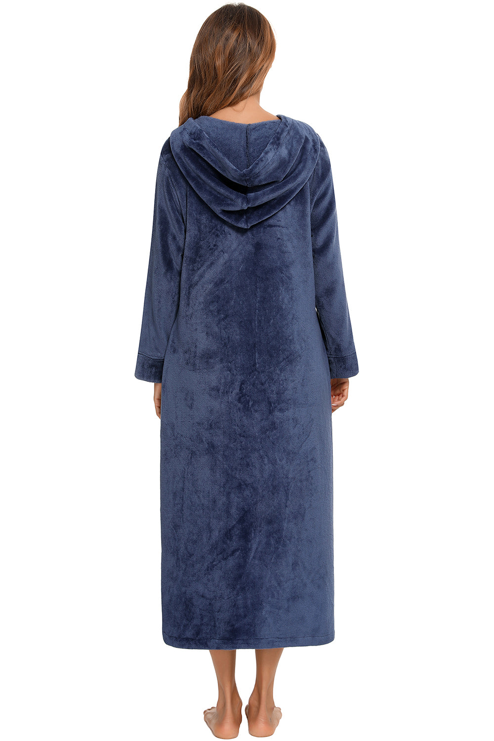 Zip Front Hooded Night Dress with Pockets in Black in Charcoal for Women